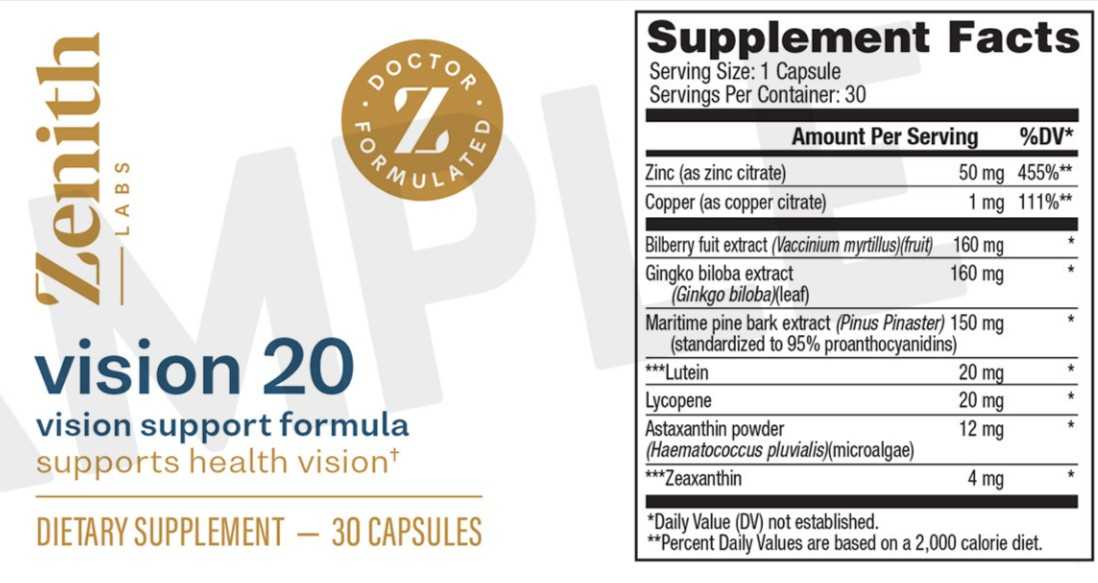 Vision 20 supplement facts